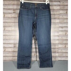 Womens Lee Jeans Size 12 Short Mid Rise Straight Dark Wash Stretch NEW